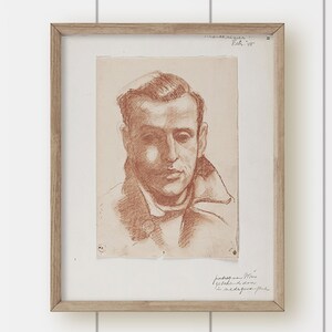 Vintage Portrait Oil Painting Print - Sketch of Man in Coat
