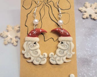 Santa Crescent Moon Sparkle Polymer Clay Earrings!