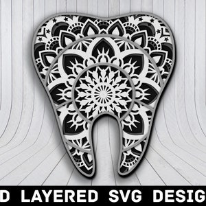 3D Mandala Ząb SVG Plik, Zęby Mandala SVG Pliki, Zębowa Wróżka Mandala, Wielowarstwowe 3D Cięcie Laserowe, Zębowa Mandala SVG Pliki, Natychmiastowe Pobieranie