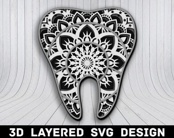 3D Mandala Tooth SVG File, Teeth Mandala SVG Files, Tooth Fairy Mandala, Multilayers 3D Laser Cut, Tooth Mandala SVG Files, Instant Download