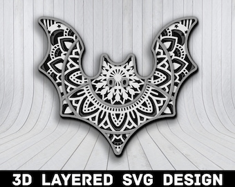 3D Mandala Bat SVG File, 3D Bat Mandala SVG Files, Bat 3D Mandala Pattern, Multilayers 3D Laser Cut, Bat Mandala SVG Files, Instant Download