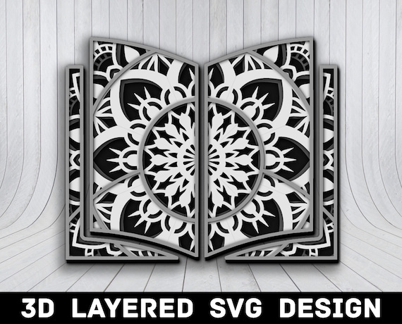3D Mandala Book SVG File, 3D Book Mandala SVG Files, Book Club 3D Mandala, Multilayers 3D Laser Cut, Book Mandala SVG Files Instant Download