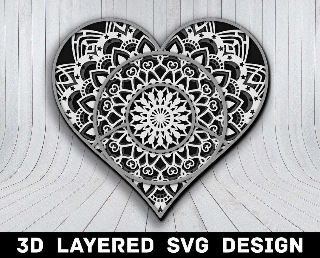 3D Mandala Love Heart SVG File, Heart Mandala SVG Files, Love 3D ...