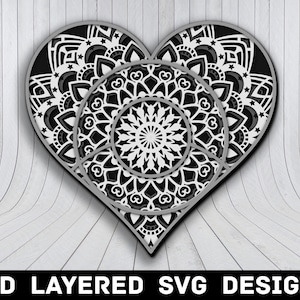 3D Mandala Love Heart SVG File, Heart Mandala SVG Files, Love 3D Mandala, Multilayers 3D Laser Cut, Heart Mandala SVG Files Instant Download
