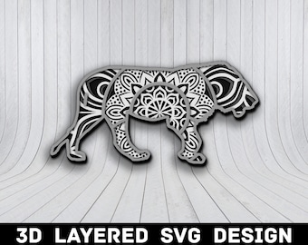 3D Mandala Lion SVG File, Lion Mandala SVG Files, Lioness 3D Mandala, Multilayers 3D Laser Cut, Lion Cub Mandala SVG Files, Instant Download