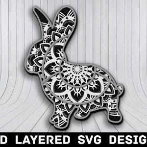 3D Mandala Kaninchen SVG-Datei, Kaninchen Mandala SVG-Dateien, Hase Mandala Bunny Multilayers 3D Laser geschnitten, Kaninchen Mandala SVG-Dateien sofortiger Download