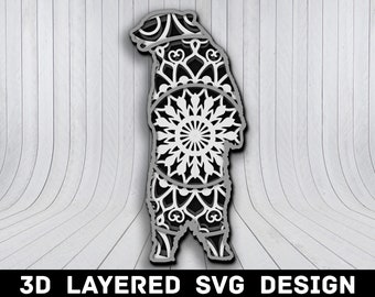 3D Mandala Bear SVG File, Bear Mandala SVG Files, Mama Bear 3D Mandala, Multilayers 3D Laser Cut, Bear Mandala SVG Files, Instant Download
