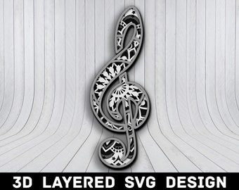 3D Mandala Music Note SVG File, Music SVG Files, Music 3D Mandala, Multilayers 3D Laser Cut, Music Notes Mandala SVG Files, Instant Download