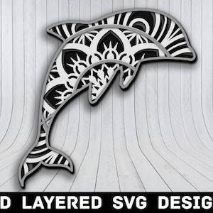 3D Mandala Dolphin SVG File, 3D Dolphin SVG Files, Dolphin 3D Mandala, Multilayers 3D Laser Cut, Dolphin Mandala SVG Files, Instant Download