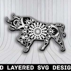 3D Mandala Bull SVG File, Bull Mandala SVG, Bison Bulls 3D Mandala Multilayers 3D Laser Cut, Matador Bull Mandala SVG Files Instant Download