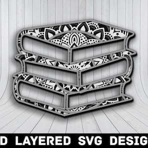 3D Mandala Book SVG File, 3D Book Mandala SVG Files, Book Club 3D Mandala, Multilayers 3D Laser Cut, Book Mandala SVG Files Instant Download