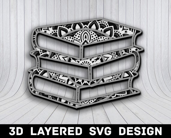 3D Mandala Book SVG File, 3D Book Mandala SVG Files, Book Club 3D Mandala, Multilayers 3D Laser Cut, Book Mandala SVG Files Instant Download