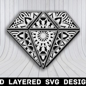 3D Mandala Diamond SVG File, 3D Diamond SVG Files, Diamond 3D Mandala, Multilayers 3D Laser Cut, Diamond Mandala SVG Files, Instant Download