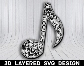3D Mandala Music Note SVG File, Music SVG Files, Music 3D Mandala, Multilayers 3D Laser Cut, Music Notes Mandala SVG Files, Instant Download