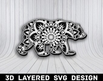 3D Mandala Bear SVG File, Bear Mandala SVG Files, Mama Bear 3D Mandala, Multilayers 3D Laser Cut, Bear Mandala SVG Files, Instant Download