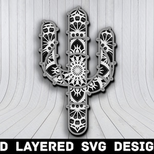 Archivo SVG 3D Mandala Cactus, Archivos SVG Cactus Mandala, Cactus 3D Mandala, Corte láser 3D multicapas, Archivos SVG Cactus Mandala Descarga instantánea