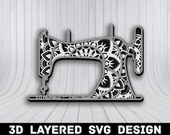 3D Mandala Sewing Machine SVG File, Sewing SVG Files, Tailor Mandala Multilayers 3D Laser Cut, Tailoring Mandala SVG Files, Instant Download