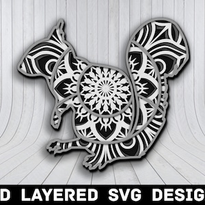 File SVG 3D Mandala scoiattolo, file SVG scoiattolo, scoiattolo 3D Mandala multistrati taglio laser 3D, file SVG scoiattolo Mandala, download istantaneo