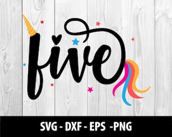 Vijf jaar Unicorn verjaardag SVG, 5 jaar oude Unicorn verjaardag SVG, 5e Eenhoorn, Vijfde verjaardag meisje, Eenhoorn verjaardag SVG, Instant Download