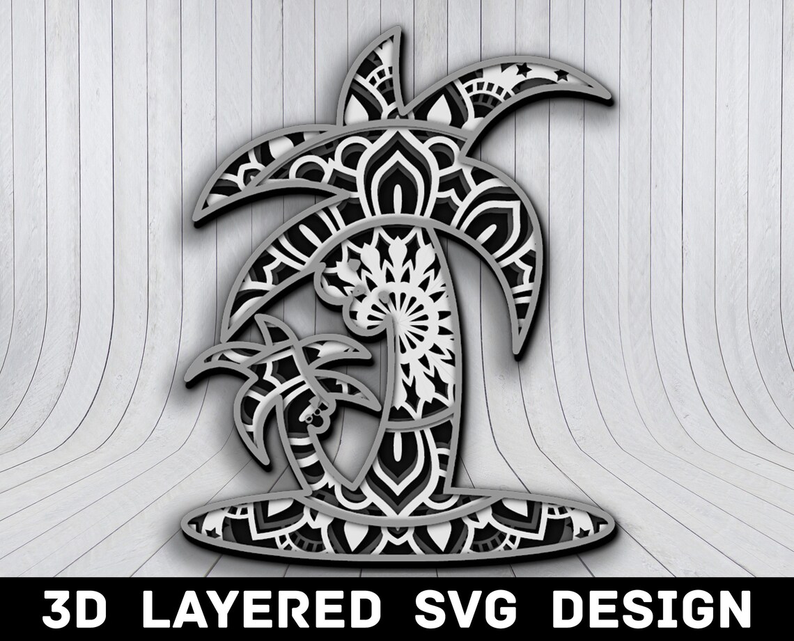 3D Mandala Palm Tree SVG File, Palm Tree SVG, Beach Tree 3D Mandala ...