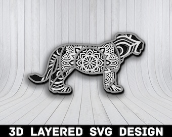 3D Mandala Lion SVG File, Lion Mandala SVG Files, Lioness 3D Mandala, Multilayers 3D Laser Cut, Lion Cub Mandala SVG Files, Instant Download