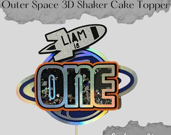 Outer Space 3D Shaker Cake Topper, Space Theme Birthday Party, Galaxy First Birthday, Rocket Ship Party Decoration, Out of this World Party