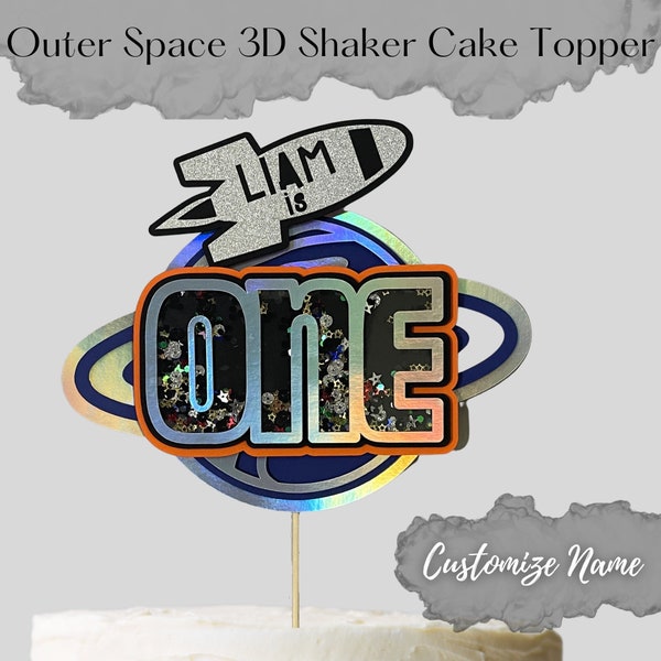 Outer Space 3D Shaker Cake Topper, Space Theme Birthday Party, Galaxy First Birthday, Rocket Ship Party Decoration, Out of this World Party