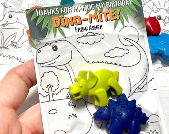 Dinosaur Crayon Party Favor, Dino Coloring Sheet Thank You, Dinosaur Themed Party, Dino-Mite Birthday, Thanks for Stomping By, Roaring Good