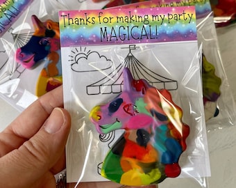 Unicorn Crayon Party Favor, Unicorn Coloring Sheet, Magical Unicorn Birthday Party, Rainbow Sparkles, Jumbo Crayon Favor Thank You Gift
