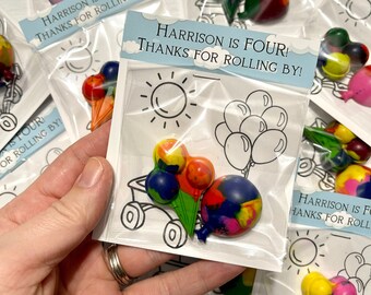 Wagon & Balloon Crayon Party Favor, Wagon Coloring Sheet Thank You, Balloon Themed Party