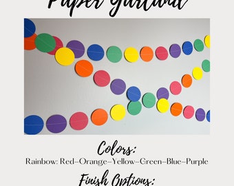 2” Circle Paper Garland, Rainbow Birthday Party Decor, Coordinating Decorations, Primary Colors First Birthday