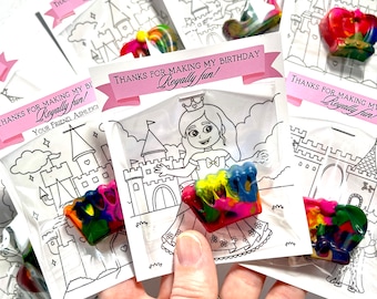 Princess Crown Crayon Party Favor, Castle Coloring Sheet Thank You, Prince Princess Themed Party, Royal Party, Tiara Crayon