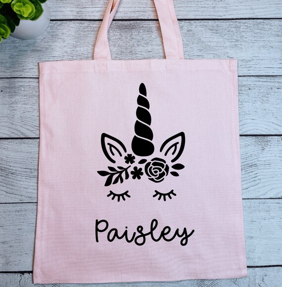 Personalized Name Unicorn Rose Cushion Cover Shopping Tote Bag Canvas Gift 