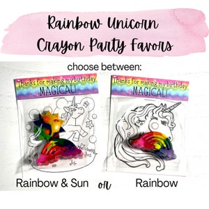 Rainbow Unicorn Birthday Crayon Party Favor, Rainbow Coloring Sheet Thank You, Magical Unicorn Theme Party, Classroom Favor, Crayon Favors