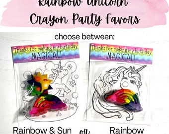 Rainbow Unicorn Birthday Crayon Party Favor, Rainbow Coloring Sheet Thank You, Magical Unicorn Theme Party, Classroom Favor, Crayon Favors