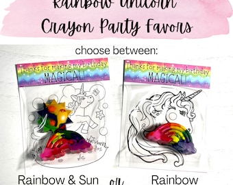 Rainbow Unicorn Birthday Crayon Party Favor, Rainbow Coloring Sheet Thank You, Magical Unicorn Theme Party, Classroom Favor, Crayon Favors