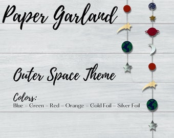 Outer Space Paper Garland, Rocket Ship Birthday Party Decorations, Solar System Decor, Galaxy Nursery Bedroom Decoration