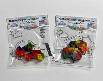Car Truck Themed Crayon Party Favor, Vehicle Coloring Sheet Thank You, Construction Truck Themed Party, Automobile Birthday