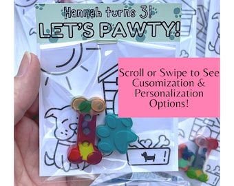 Puppy Dog Crayon Party Favor, Puppy Dog Coloring Sheet Let's Pawty, Dog Themed Birthday Party Crayon, Paw Print, Dog Bone, Let's Paw-ty
