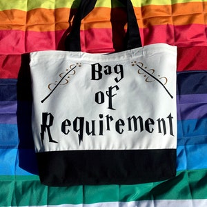 Bag of Requirement Oversized Tote Bag, Black & White X-Large Canvas Tote w/ Gold Glitter Magic Wand Accent, Wizard Bag, Gift for Book Love image 8