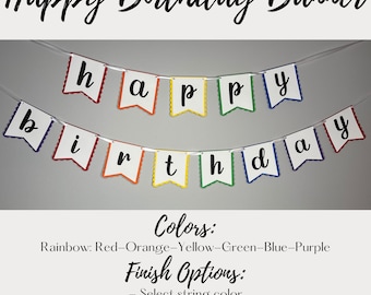 Rainbow Birthday Banner, Add a Name, Happy Birthday Banner, Party Decorations, Primary Colors, Rainbow Theme Birthday Decoration