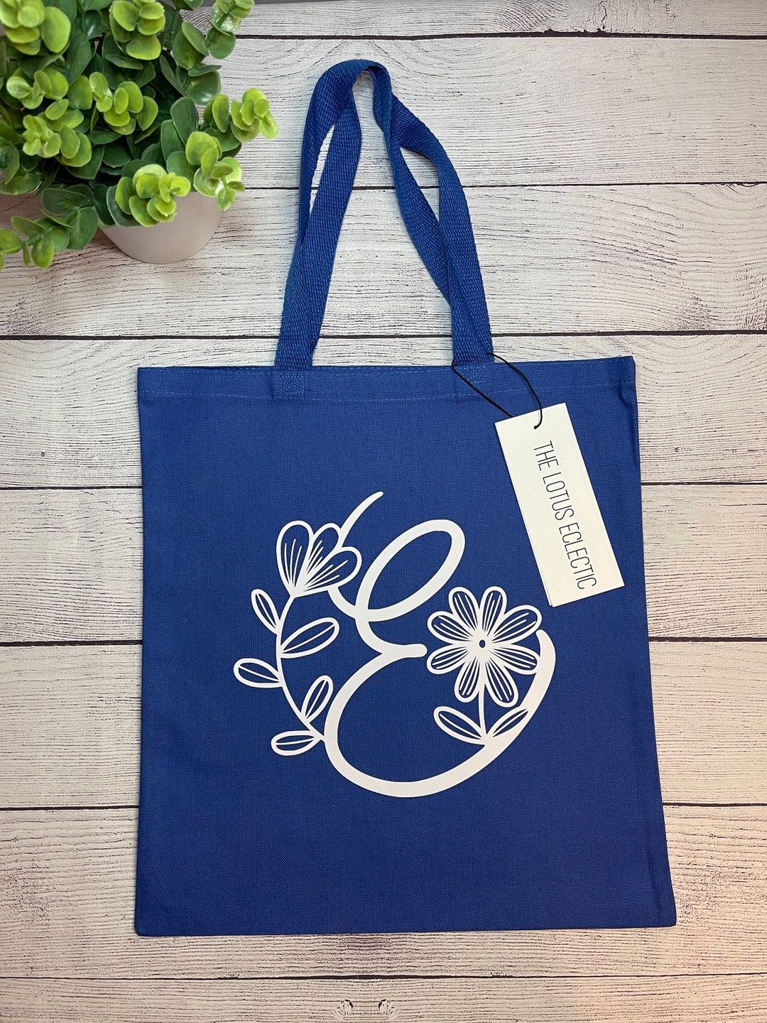 Monogram Tote Bag, Personalized With Initial With Daisy Flower