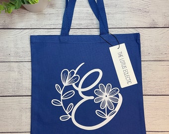 Monogram Tote Bag, Personalized with Initial with Daisy Flower Accent, Reusable Tote Bag, Easter Gift for Child Adult, Library Book Tote