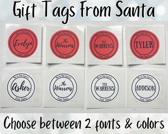 Set of 10+ Gift Tags From Santa, 2" Adhesive Stickers, Christmas Name Stickers, Gift Tag Stickers, To From Labels, Present Name Tags