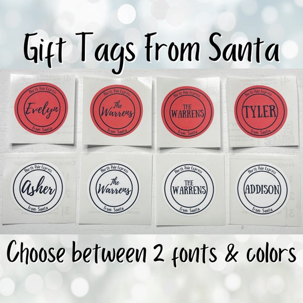 Set of 10+ Gift Tags From Santa, 2" Adhesive Stickers, Christmas Name Stickers, Gift Tag Stickers, To From Labels, Present Name Tags