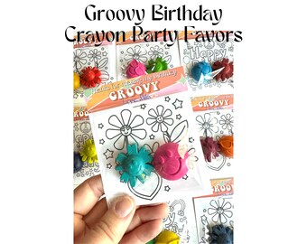 Groovy Birthday Crayon Party Favor, Kids B-Day Goody Bag Stuffer, 60s 70s Theme Party, Roller Skating Flowers and Sunshine, Retro Theme