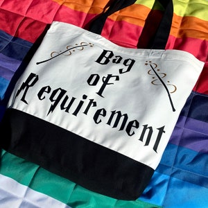 Bag of Requirement Oversized Tote Bag, Black & White X-Large Canvas Tote w/ Gold Glitter Magic Wand Accent, Wizard Bag, Gift for Book Love image 9