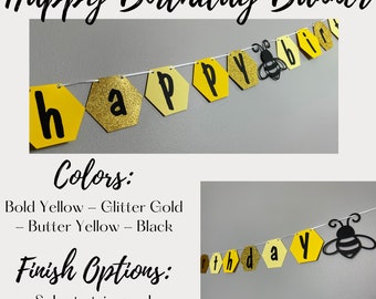 Bumble Bee Birthday Banner, Add a Name, Custom Happy Birthday Banner, Name Birthday Banner, Bee Theme Birthday Party Decorations, Bee Day
