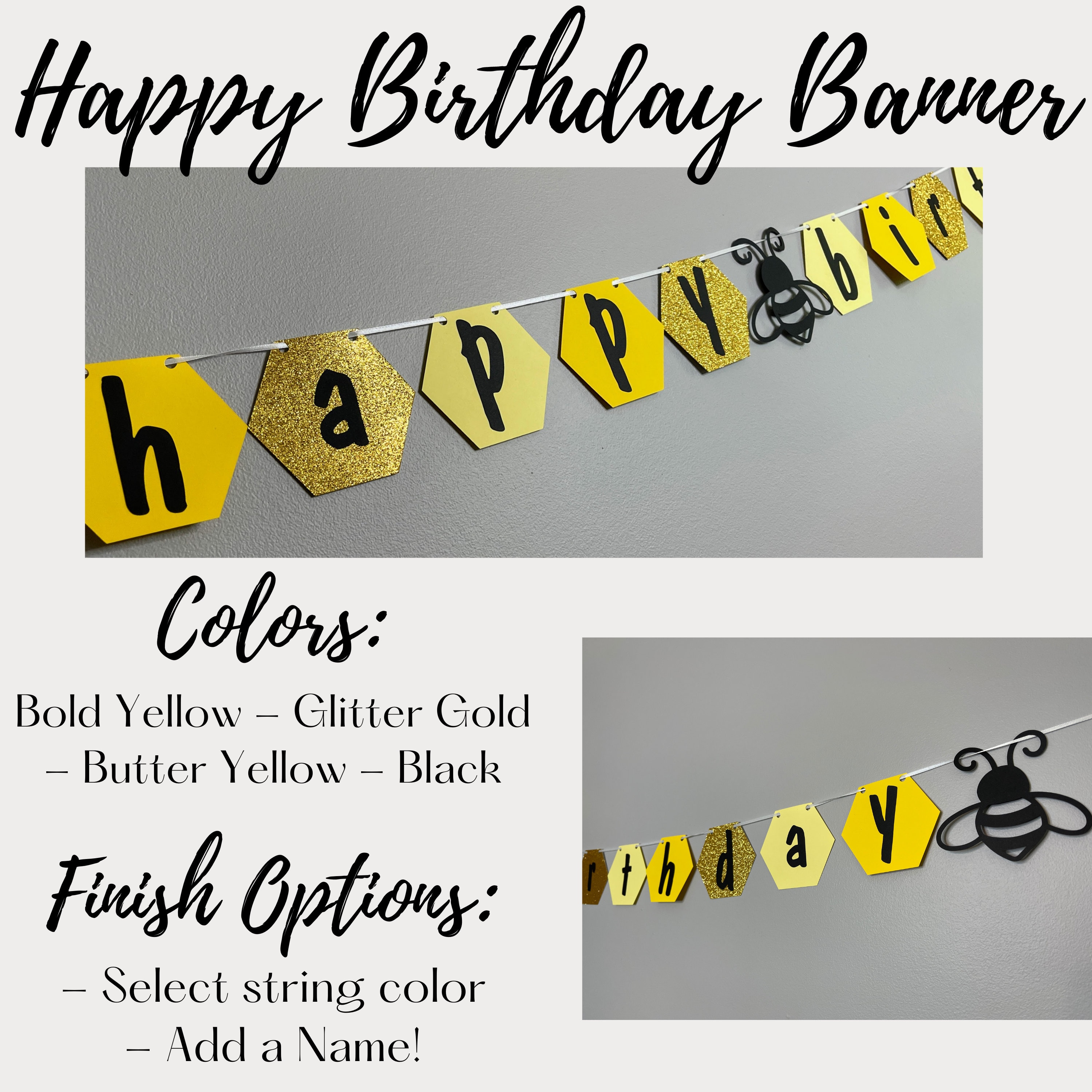 Bumble Bee Birthday Banner, Add a Name, Custom Happy Birthday Banner ...