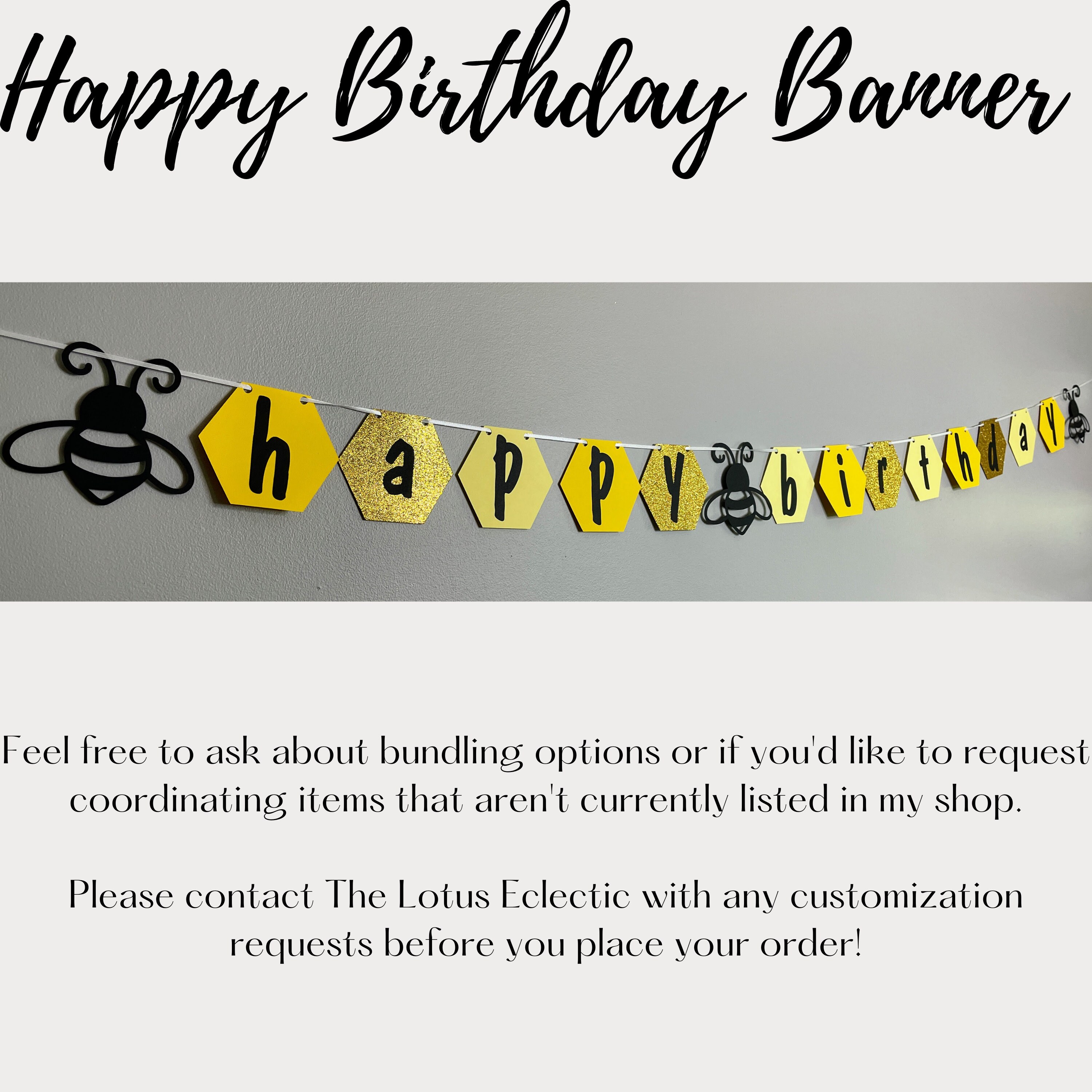 Bumble Bee Birthday Banner, Add a Name, Custom Happy Birthday Banner ...